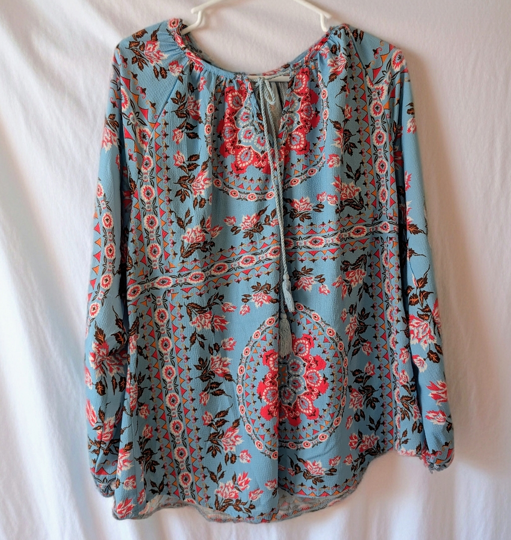 Boutique Floral Blouse Blue Floral Top Size L